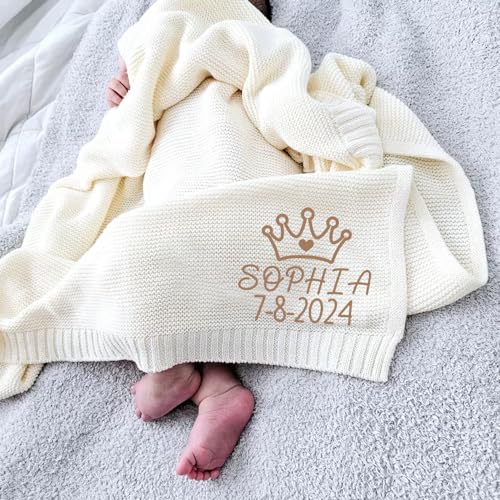 Image of Luxury Personalized Name Blanket, Embroidered Name, Soft Breathable Cotton Knit, Newborn Baby & Mom Gifts