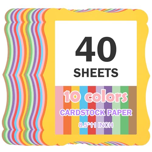 Image of 40 Sheets 8.5 inch X 11 inch Colored Kraft Cardstock, 10 Assorted Colors Construction Thick Paper Greeting Cards for DIY Gift Card Menus, Baby Shower and Wedding Invitations
