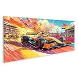 islandburner Bild auf Leinwand Buntes Formel 1 Rennen mit Feuerwerk und Flagge für Wohnzimmer Motorsport-Fans Sportgeschäft Bilder Wandbilder Poster