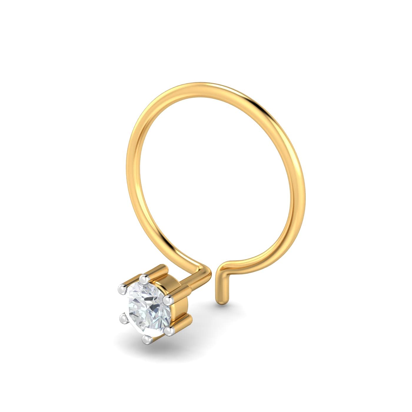 14K Yellow Gold 0.09 Carat 6 Prongs Nose Pin for Women (Piercing Required)