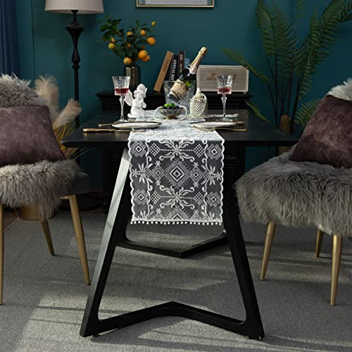 Sutavia Lace Table Runner Rectangular White Dresser Scarf Mantel Pearl Macrame Embroidery Clear Rustic Table Runners For Bridal Shower Party Home Decoration Dining Room Outdoor(White, 13"X70") #TOP4