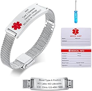 VNOX Medical Alert Bracelet for Women Medical Alert Bracelet for Men Personalized Customizable Epilepsy Type 1/2 Diabets Bracelets