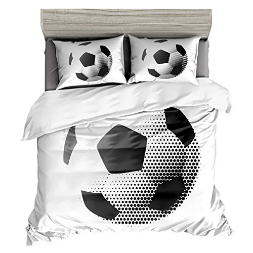 Juegos de Sabanas de Cama Futbol 3D Impresión Funda nórdica y Funda de Almohada Negro Blanco Ropa...