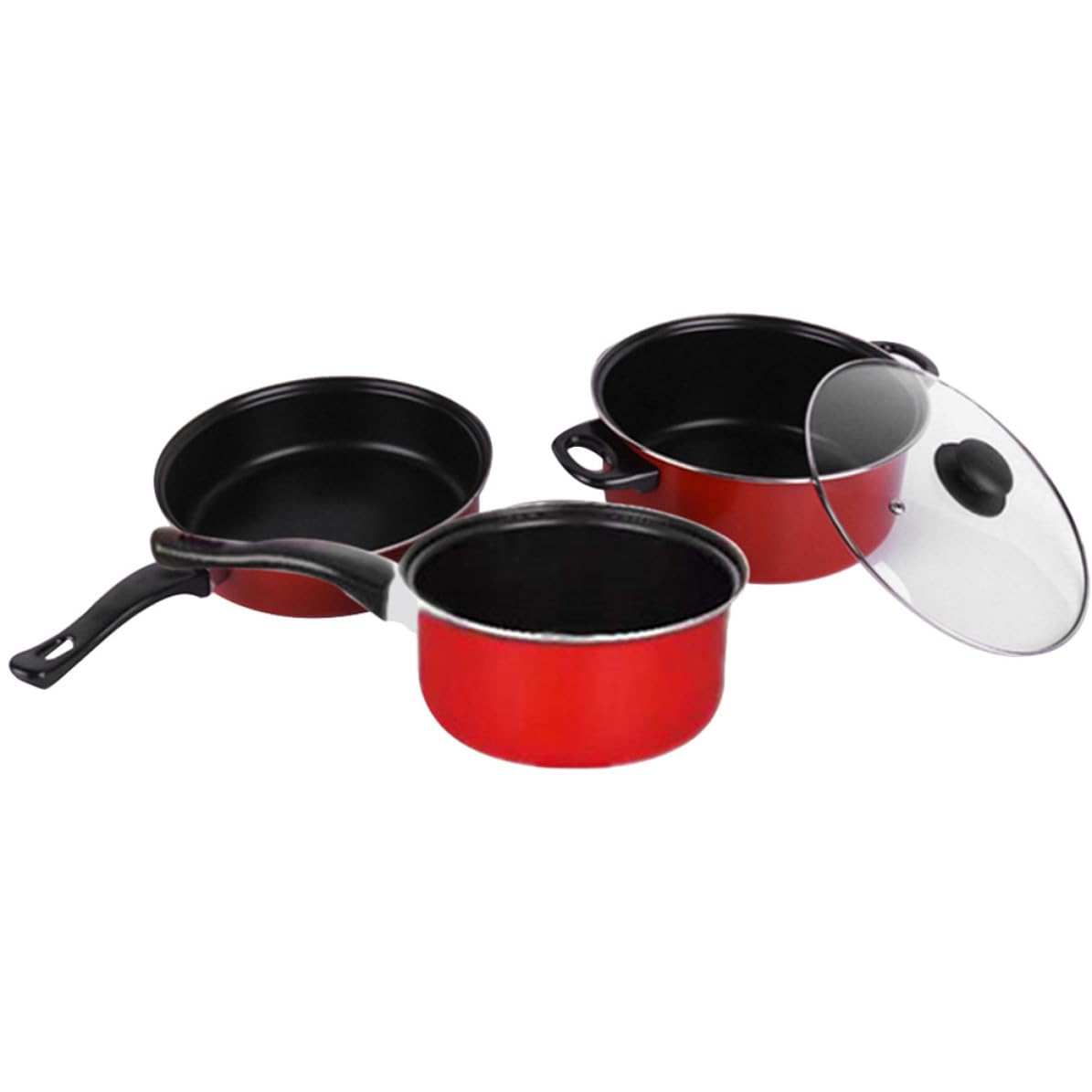 Ustensiles de cuisine rouge pour usage quotidien set poêle et casseroles compactes