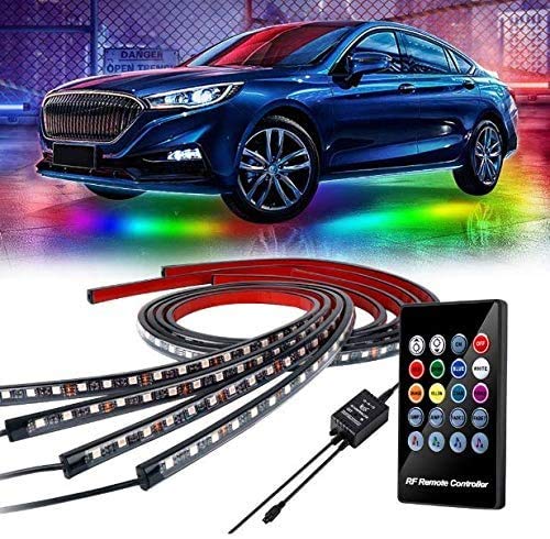 LEDUR Car Underglow Lights Exterior Car LED Strip Lights Underbody Neon Light Kit 4PCS Sound Active Function and Wireless Remote Control Extension Wire & Cable Tie for Cars Trucks Boats (60x90cm)