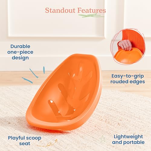Image of ECR4Kids Plastic Leaf Scoop Floor Rocker Seat, Classroom Furniture, Orange, 6-Piece