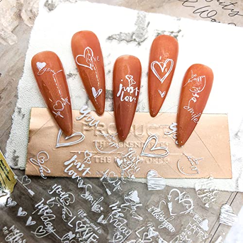 Heart Nail Art Stickers Letter Nail Decals 3D Laser Self-Adhesive Valentine's Day Nail Art Supplies Love Nail Slider Alphabet English Black White Gold Silver Hollow Nail Design For Acrylic Nails #TOP2