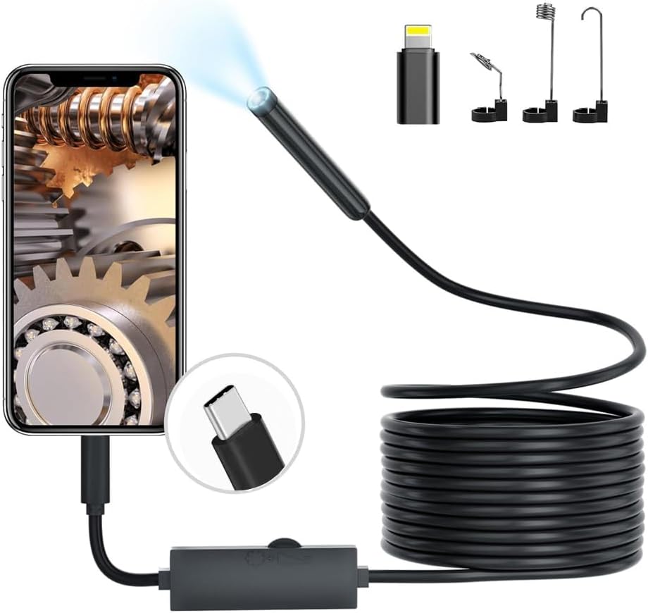 Endoscope Inspection Camera,1920P Borescope 7.9mm IP68 Waterproof Probe,16.4ft with 8 LEDs for iOS/Android (No WiFi Needed)