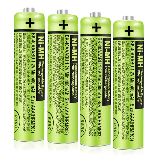 CUCESH 4Pack BK-40AAABU AAA Rechargeable Battery 400mAh 1.2V for Panasonic Cordless Phone Ni-MH AAA Batteries for Remote Controls, Electronics