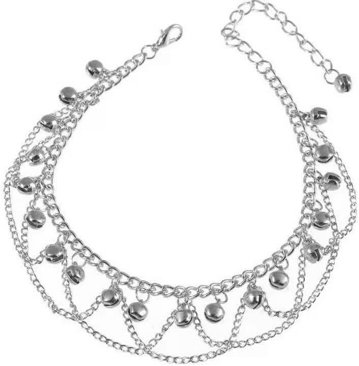 Jingling Bell Beaded Tassel Anklet Bracelet for Women Boho Silver Bells Sounds Bead Pendant Adjustable Layered Indian Jingle Gypsy Vintage Ankle Barefoot Sandals Feet Foot Chain Bohemia Summer Beach