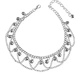Jingling Bell Beaded Tassel Anklet Bracelet for Women Boho Silver Bells Sounds Bead Pendant Adjustable Layered Indian Jingle Gypsy Vintage Ankle Barefoot Sandals Feet Foot Chain Bohemia Summer Beach