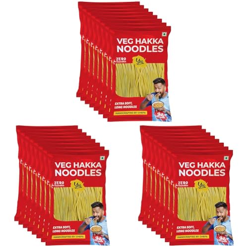 Image of Yu Foodlabs Veg Hakka Noodles - Preservative Free- Extra Long & Extra Soft - Not Fried & No Palm Oil - 100% Natural Ingredients - Just Boil In 5 Mins - 1200 G (150 G x 8) - Yu, Natural (Pack of 3)