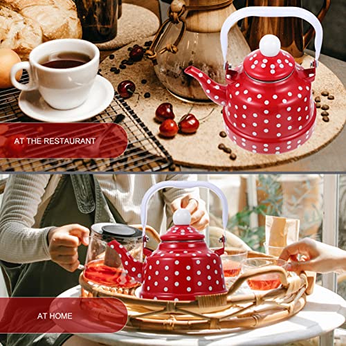 Bollitore per Il tè Acqua Calda 1. 1L Rosso E Bianco Polka DOT Teiera Acqua Bollitore con Manico Smalto Teiera Teiera… - immagine 4