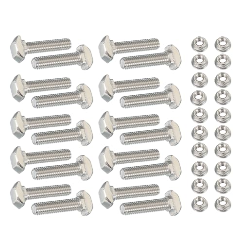 Image of PATIKIL M5 x 20 mm T-Slot Bolts, 20 Sets Drop-in Bolt Hammer Head with Hexagon Flange Nuts T-Bolt Stud Sliding Screw for 20 Series Aluminum Extrusion Profile, Silver