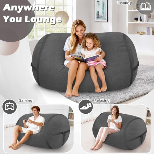 Image of 4FT Bean Bag Chair 4'Big Bean Bag Chairs with Adults, Large Beanbag Chair | Bean bag Lounger with Machine Washable Cover Luxurious Velvet Fabric, Comfy Chairs for Living Room, Bedroom, Dorm, Darkgrey