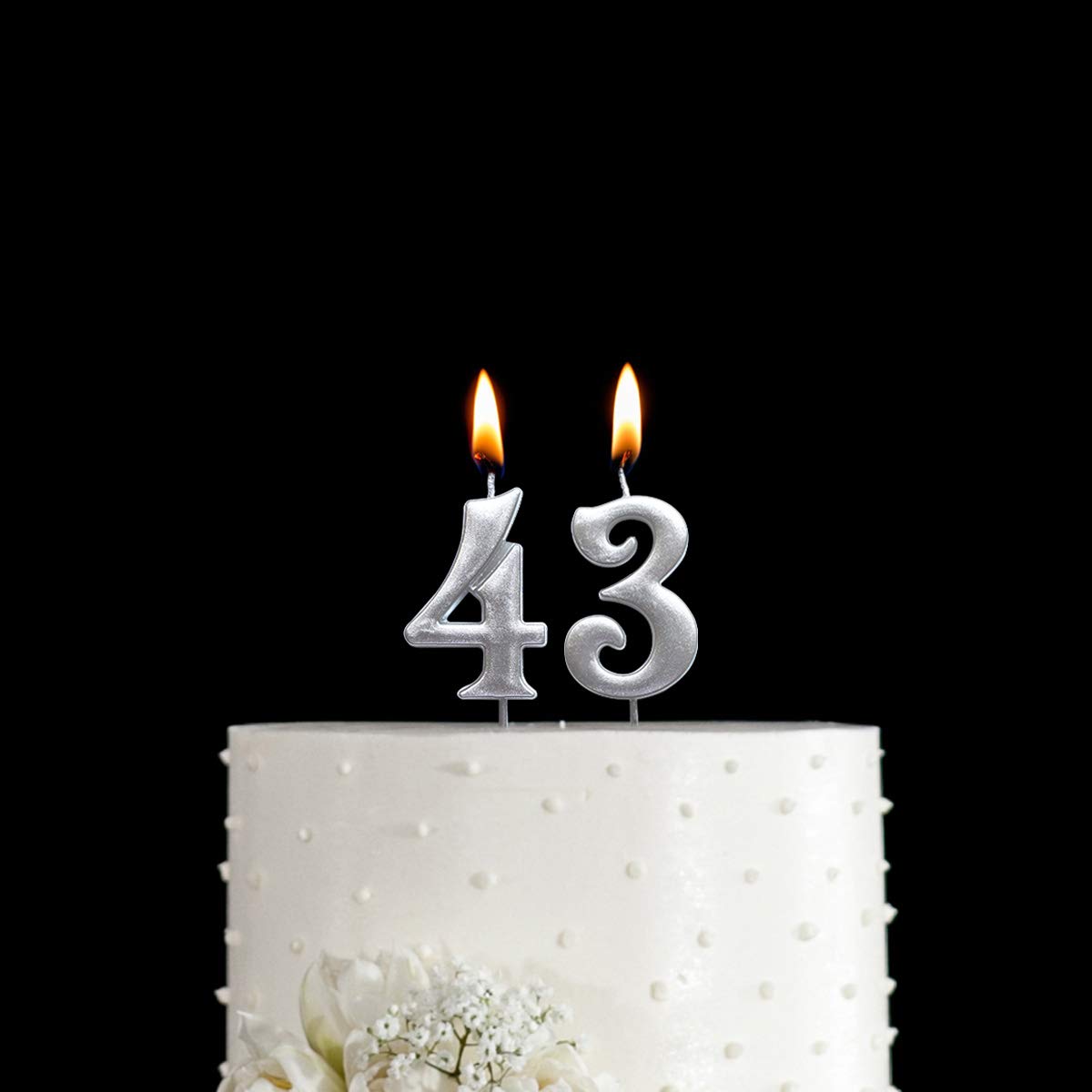 Silver Number 43 Birthday Candles - 2 Pack Cake Topper For 43rd Birthday Celebration