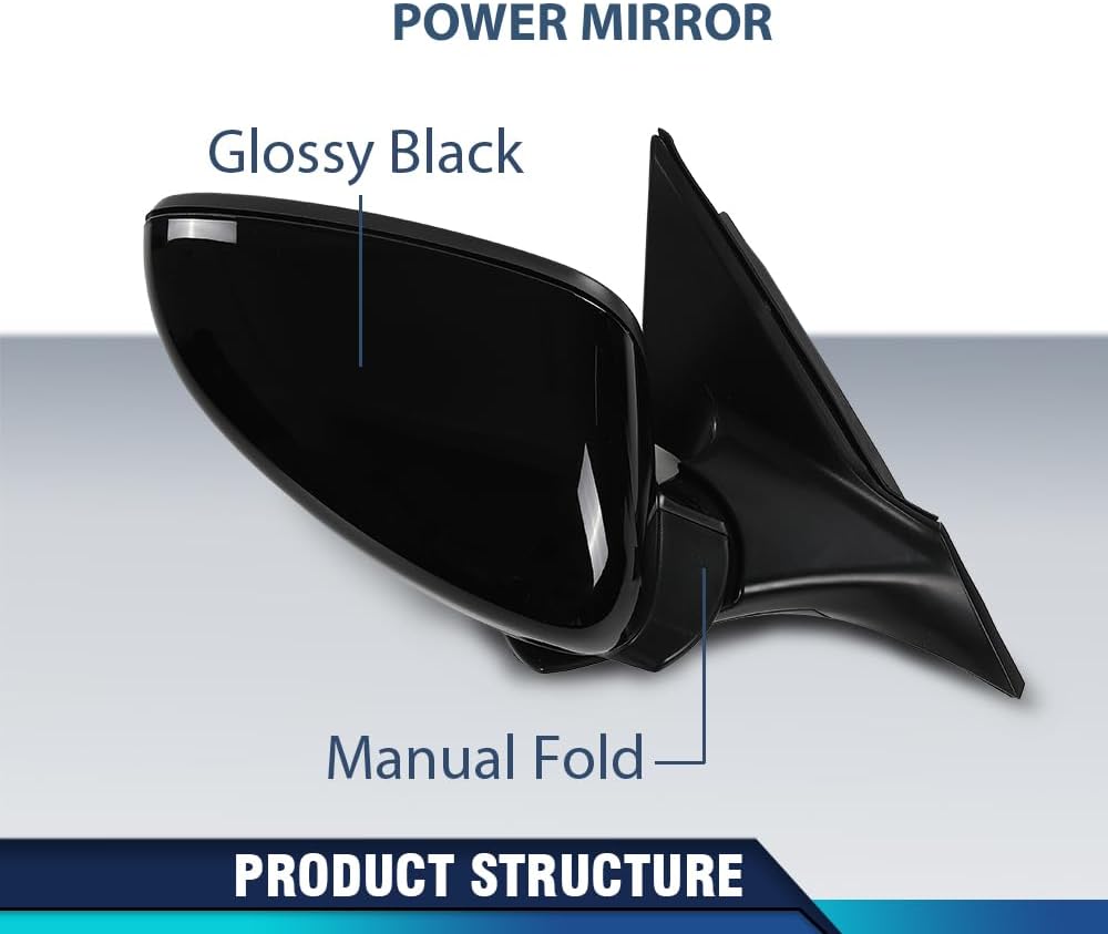 PIT66 Mirrors Power Pair Compatible with Honda Accord Sedan 2018-2022 3-Pin Manual Folding Glossy Black
