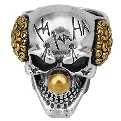 Anillo de cabeza de cráneo para hombres, anillo de calavera, anillo de calavera de payaso gótico, anillo de cráneo de vampiro, anillo de diablo genial para Halloween,...