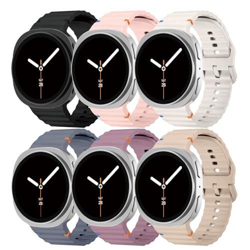 Sport Band for Samsung Galaxy Watch 8 Band 40mm 44mm/8 Classic 46mm for Men Women,Soft Silicone Replacement Strap Wristband for Samsung Galaxy Watch 8 Classic Bands 46 mm/8 44m 40 mm,6 Pack