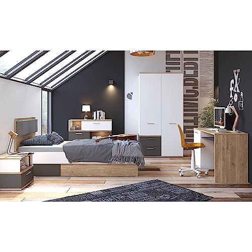 Lomadox Jugendzimmer Komplett Set mit Bett 90x200cm, 2-TRG. Kleiderschrank,...