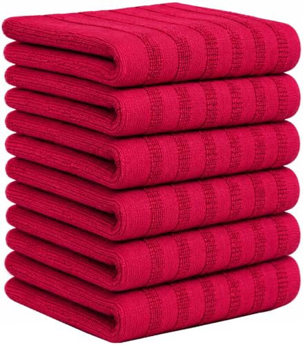 Image of Premium Kitchen Towels (20 inchx 28 inch, 6 Pack) | Large Cotton Dish Towels 450 GSM | Highly Absorbent Terry Kitchen Linen Set with Hanging Loop | Red Solid