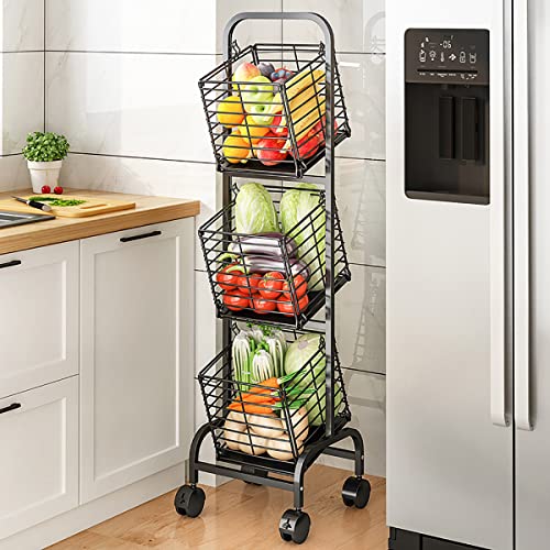 COVAODQ Panier Suspendu à 3 étages pour Fruits - Panier à Fruits - Support de Cuisine - Panier en métal - Panier en Fil gradué - pour Fruits et légumes - Rangement de Salle de Bain