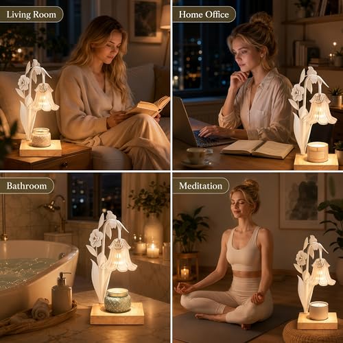 Image of Candle Warmer Lamp with Timer Dimmer, Adjustable Height Flower Candle Lamp | House Warming Gifts New Home Decor, Mothers Day Birthday Gifts for Women Mom Sister, Wax Melt Warmer for Jar Candles