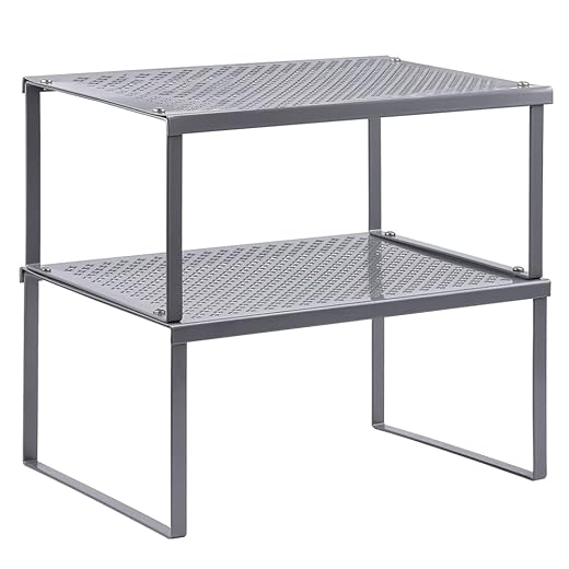 NEX Metal Kitchen Shelf Organizer for Cabinet Counter Cupboard Pantry, Stackable & Expandable, Dark Silver