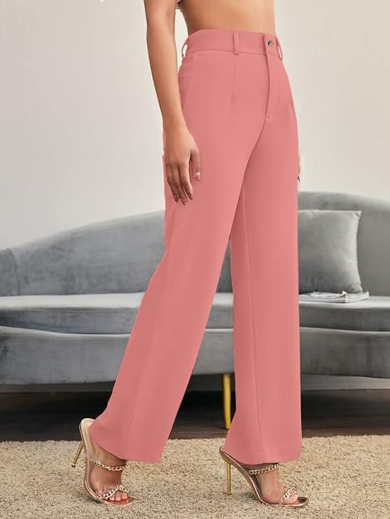 Image of Women's Poly Cotton Trousers Pants Relaxed Fit Boot Cut Ribbed Bell Bottom Trousers for Women