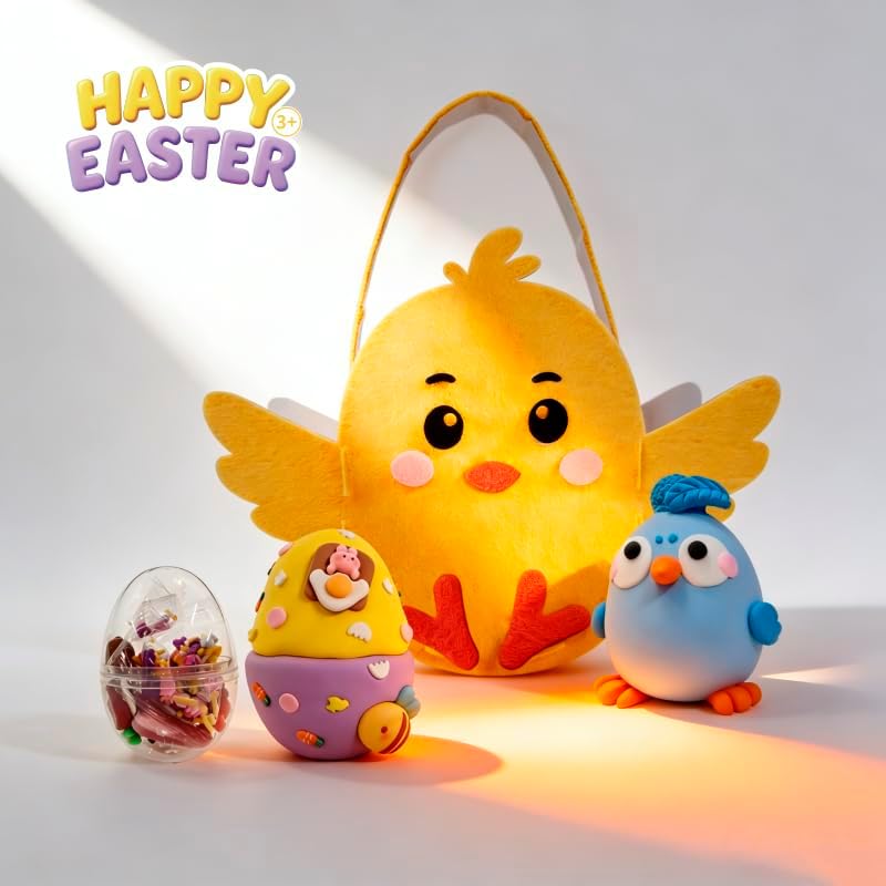 Easter DIY Crafts Kit-8 Pack Easter Bunny Eggs DIY Arts and Crafts Modeling Clay Gifts Bulk for Prefilled Egg Homeschool Art Decor,Basket Stuffers Fillers,Party Favors and Classroom Prize Supplies