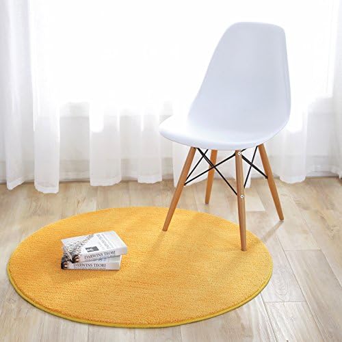 FouridingRound Circular Area Rugs Solid Carpets Home Cozy Mat Bedroom Luxurious Floor Pads for Living Room (Yellow, Diameter:3.2ft)