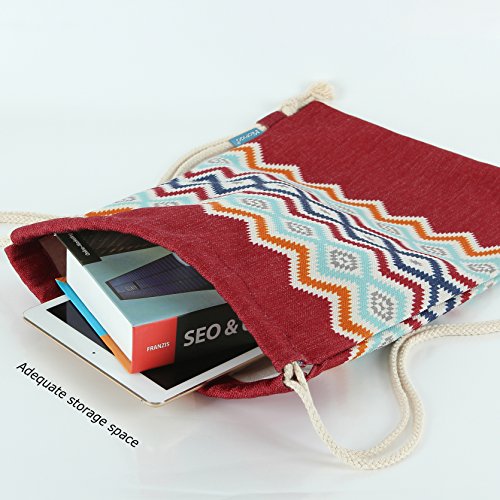 Miomao Drawstring Backpack Bohemia Style String Bag Canvas Beach Sport Daypack2