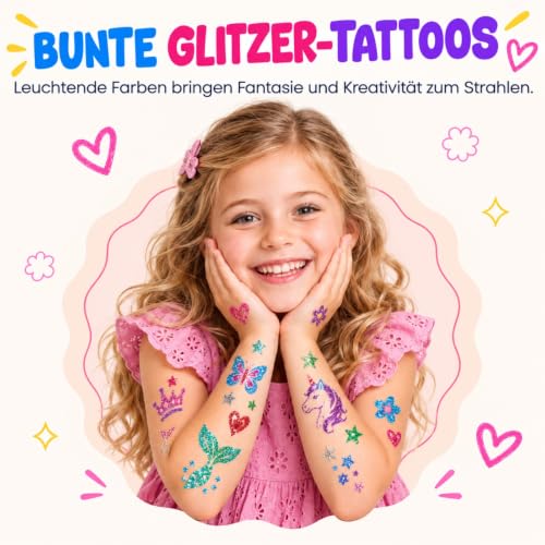 Tattoo Stifte 6 Farben Glitzer Set für Kinder, Glitzer Tattoo für die Haut, Tatoostift mit 8 Schablonen 80 Muster und Gesicht edelstein für… – Ansicht 6