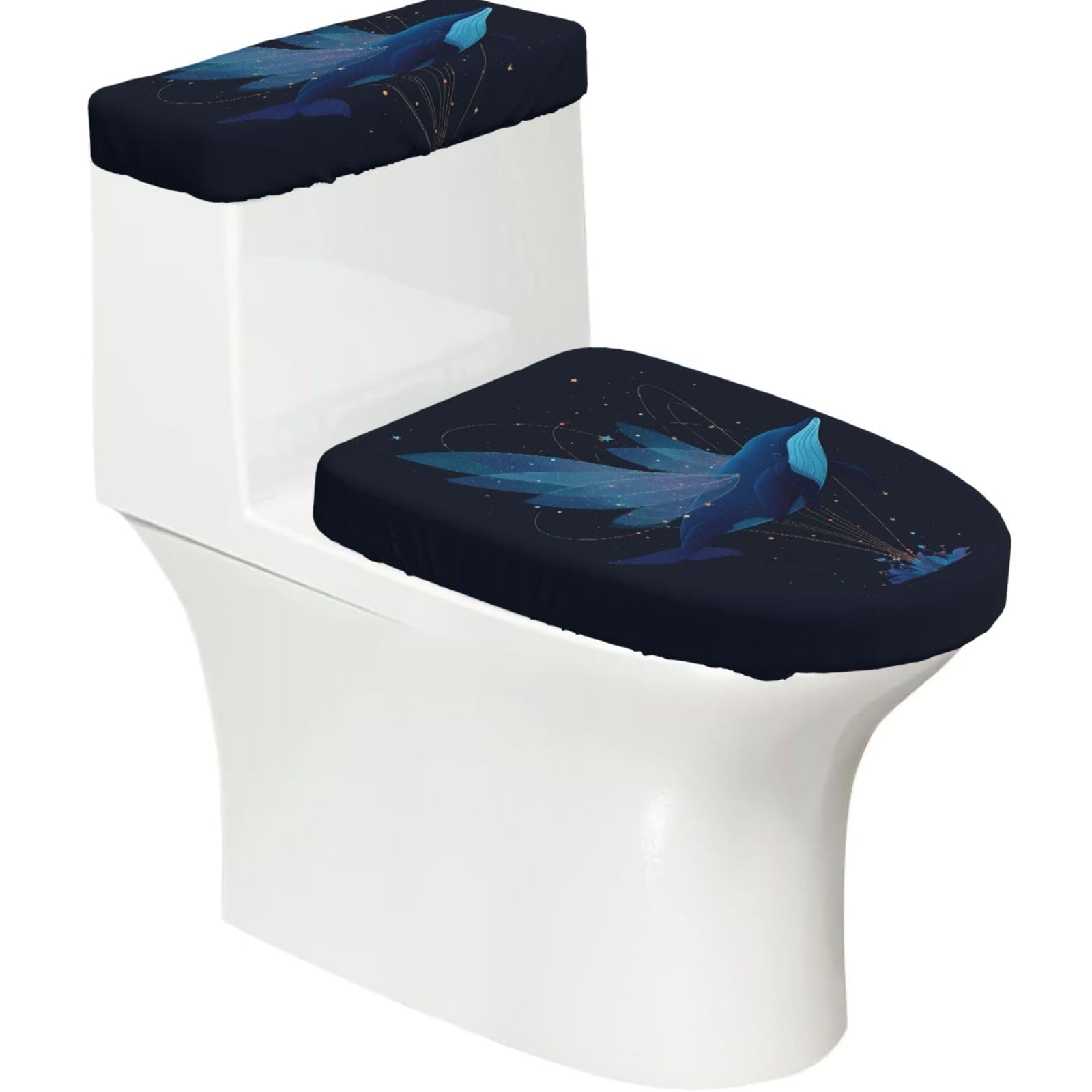Mrowyc Black Blue Whale Printed Toilet Seat Set - Set Of 2 - Universal Toilet Seat Cover - Housewarming Birthday Christmas Gift