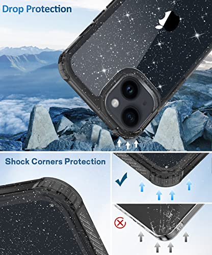 Miodik Compatible With Iphone 14 Plus Case With Screen Protector + Camera Lens Protector, Non Yellowing Clear Glitter Protective Phone Case, Slim For Iphone 14 Plus 6.7 Inch 2022 - Sparkle Black #TOP2