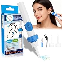 Ohrenschmalz Entferner Sauger,Vibrations-Vakuum-Oroclear Ohrenschmalz-Sauger mit Doppelwirkung,Ohrenschmalz Sauger mit 2 waschbaren Ersatzköpfen und Batterie,geeignet für Erwachsene und Kinder-Blau