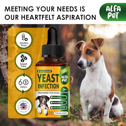 Yeast Infection Treatment for Dogs Helps with Itching & Allergies – Dog Yeast Infection Treatment Liquid Herbal Supplement – for All Breeds – Bacon Taste – 2 Oz