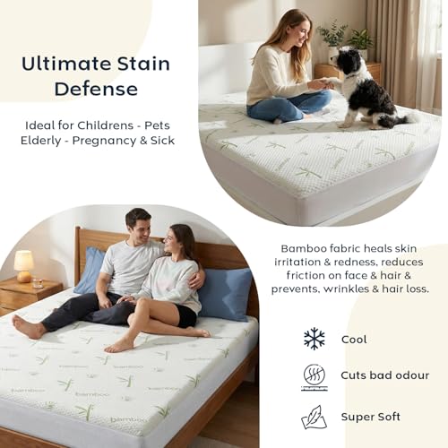 Image of AYKA Combo Pack Waterproof Mattress Protector & 2 Pillow Protectors | King Size 78x72 Inch | 100% Waterproof Bamboo Bed Protector | Breathable, Noiseless Mattress & Pillow Covers | 6.5 x 6 ft | White