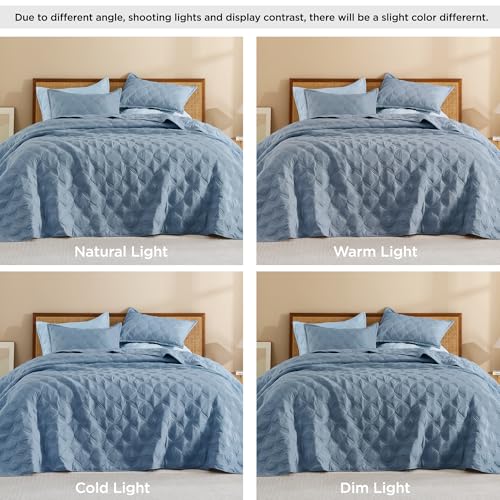 Image of Litanika California King Quilt Bedding Set, Grayish Blue Oversized Lightweight Comforter Bedspreads & Coverlets, Boho Farmhouse Bedding Cover Bed Decor All Season, 3 Pieces (1 Quilt, 2 Pillowcases)