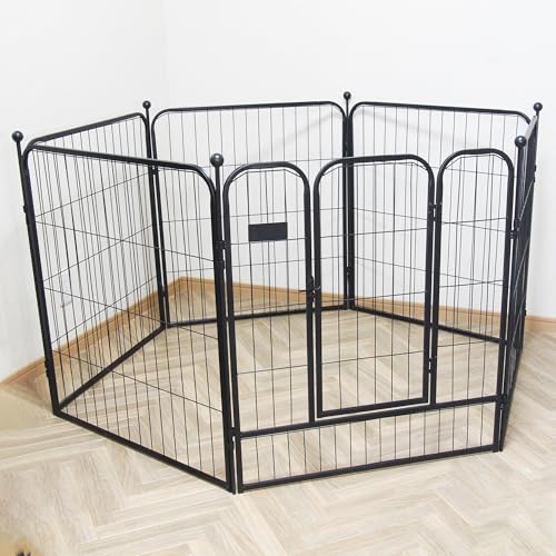 サークル 犬 室内 高さ100cm 80cm 折り畳み 中型犬 大型犬 ペット ドックサークル ペットフェンス 折畳み (高さ80cm, ブラック(Black/黒))