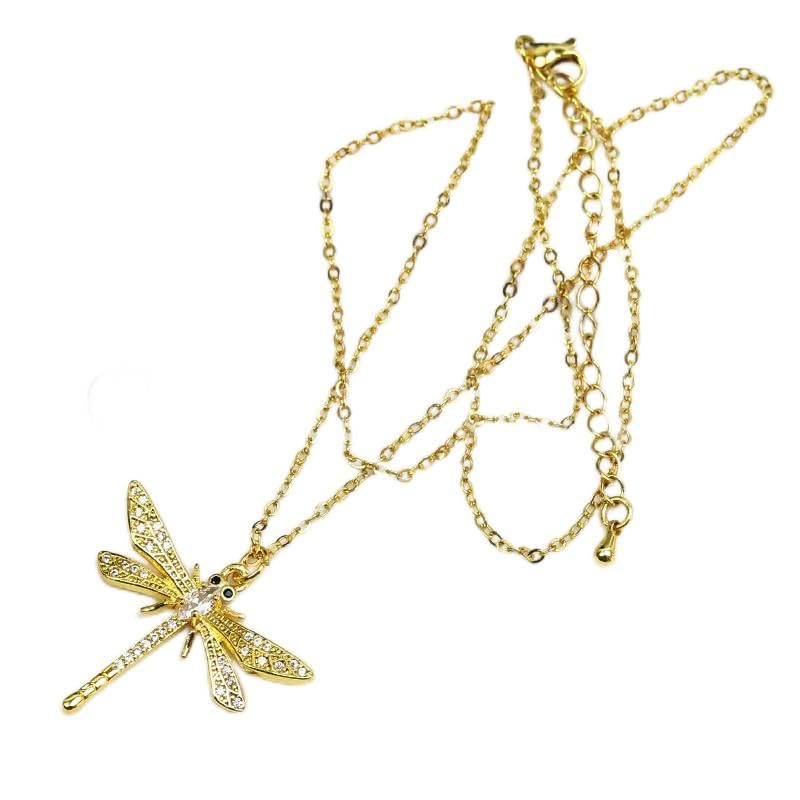 Collier pendentif libellule en plaqué or 18k et zircon pour femme