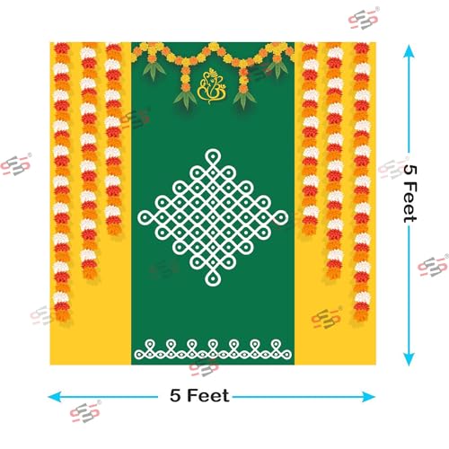 Image of S2S Fabric Backdrop Cloth for Pooja Decoration Traditional, Background Decoration Cloth for Pooja Background Curtain Cloth for Festival Fabric 5 Feet Height & 5 Feet Widthl MUGGU Ganesh