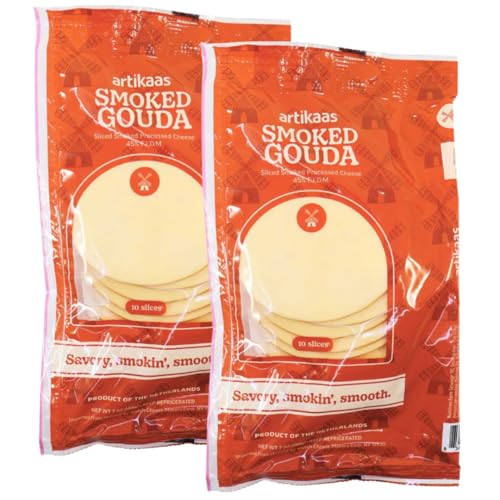 Sliced Smoked Gouda Cheese – 7 oz (198 g), 10 Slices – 2 Pack | Mild & Creamy Dutch-Style Cheese with Smoky Flavor | Perfect for Sandwiches, Burgers & Snacks