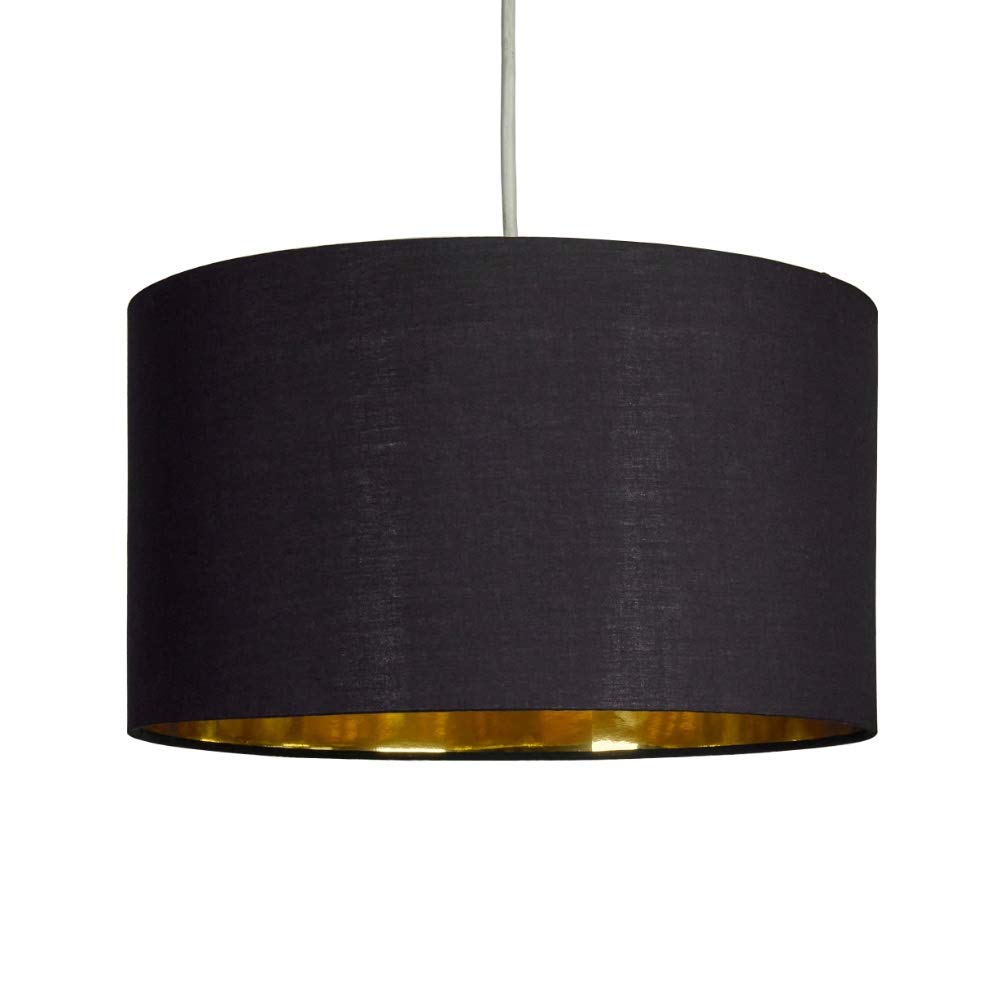 Large Modern Black and Gold Drum Light Shade | Pendant Lights, Home Décor & Improvement Essential | 35cm Shade Width