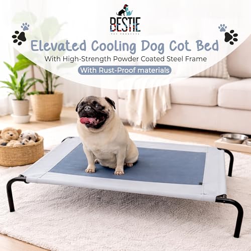 Image of Medium Elevated Cooling Dog Cot Bed with High-Strength Powder Coated Steel Frame, Breathable Mesh, Rust-Proof, Easy to Clean, for Indoor /Outdoor Use- 36 X 22 X 7 Inches, Grey