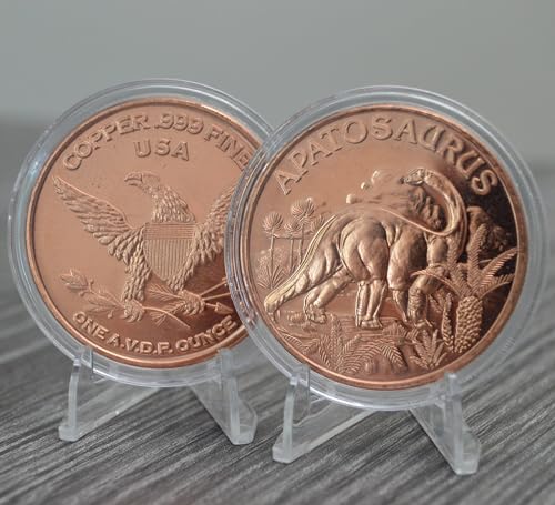 Image of Apatosaurus Prehistoric Dinosaur - 1 oz .999 Pure Copper Round Collecticble 39mm Challenge Coin in Capsule - COA by Heavenly Metals