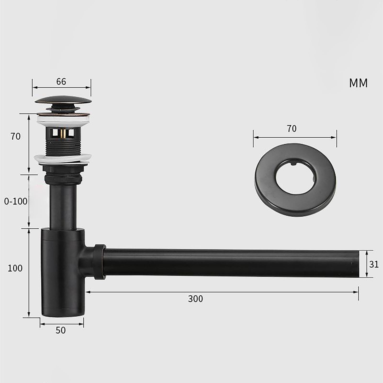Siphon Waschbecken Mit Überlauf,Pop Up Ablaufventil,Geruchsverschluss,Verstellbares Abflussrohr,Bächlein Siphon Für Die Küchenspüle,Messingmaterial,Schwarz