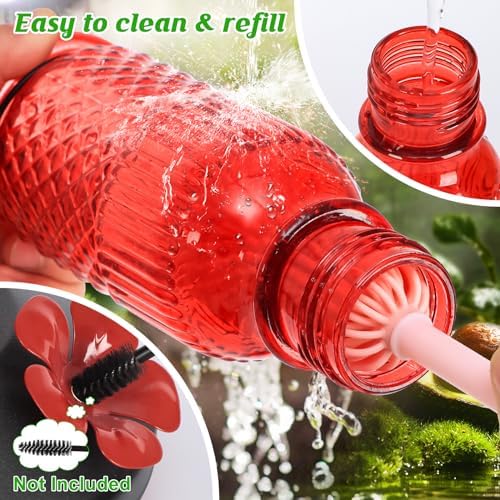 FEED GARDEN Glass Hummingbird Feeder for Outdoors Hanging, 16 oz Leak-Proof Nectar Feeder with Bee Guards & Ant Moat, 4 Metal Flower Feeding Ports, 360° Perch Ring, Easy Refill & Clean, Red - 4