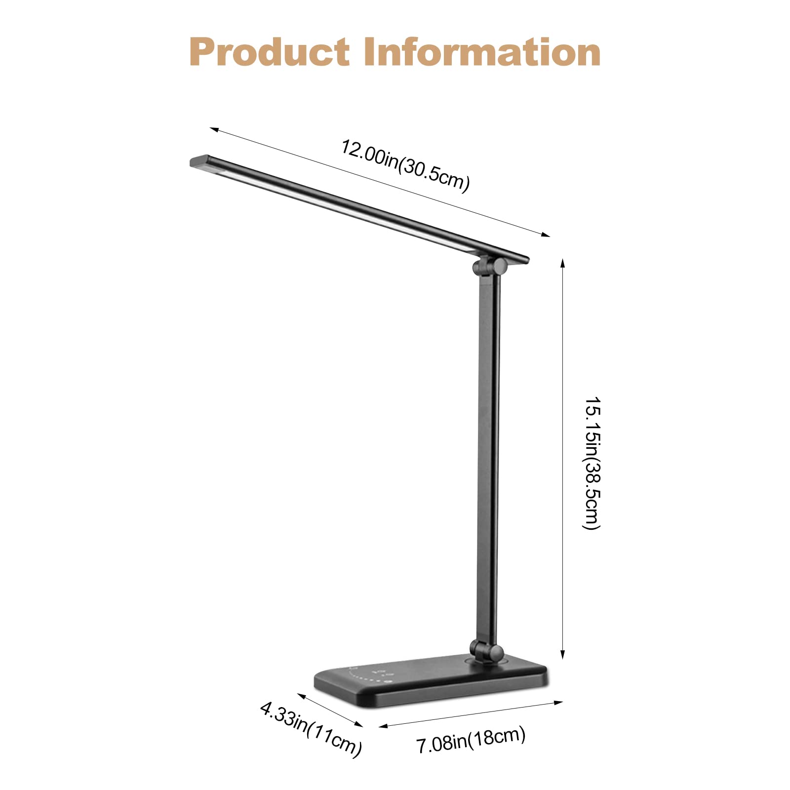 Ergocar Lampa biurkowa LED, ściemnialne lampy biurkowe z 5 trybami światła i 10 poziomami jasności, elastyczne sterowanie dotykowe, funkcja timera 30/60 min, lampa do czytania z portem USB