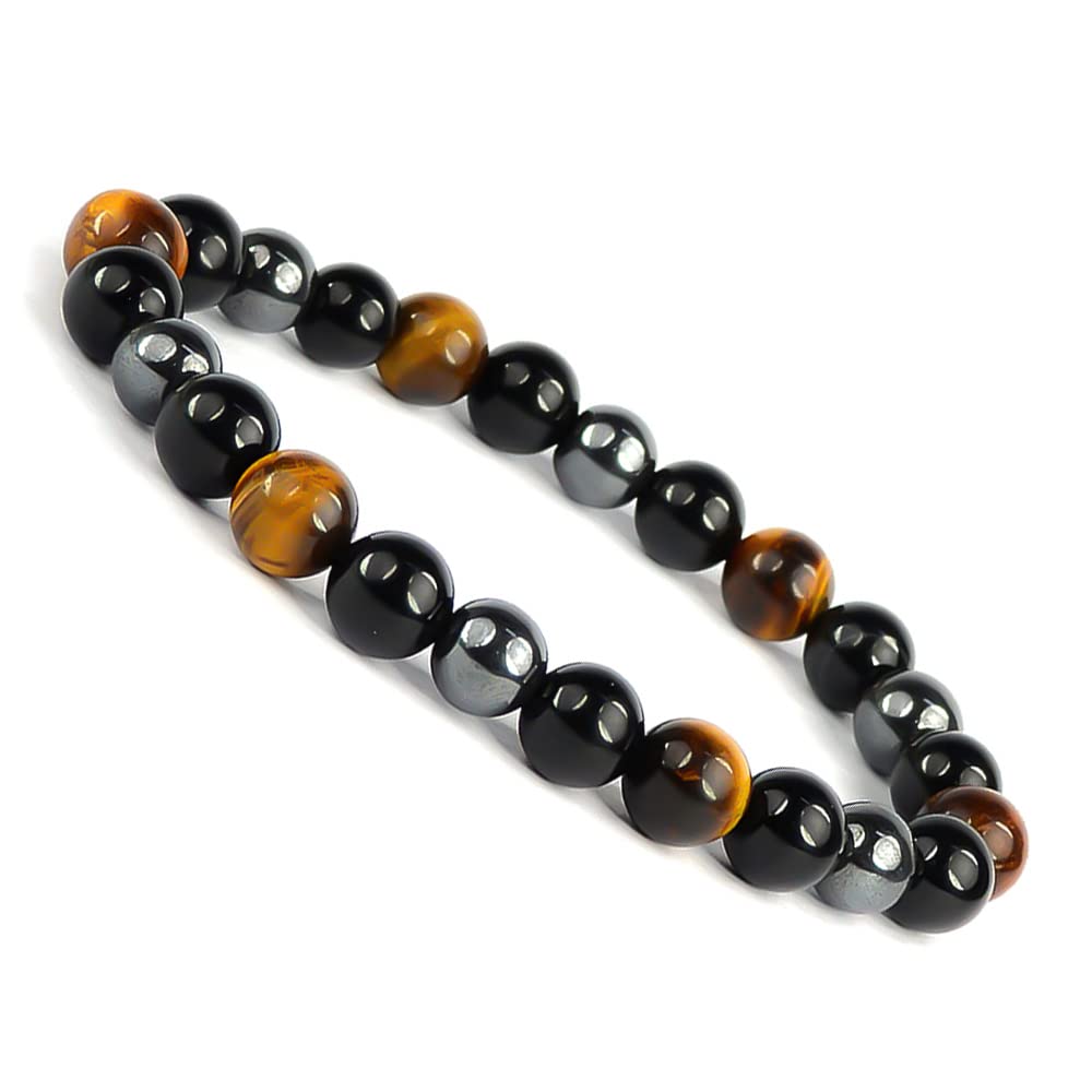 Reiki Crystal Products Triple Protection Bracelet, Natural Hematite, Tiger Eye, Black Tourmaline Gemstone Crystal Beads Stretch Hand Band/Bracelet for Women and Men (B09S3CJBQ4) Amazon Price History, Amazon Price Tracker